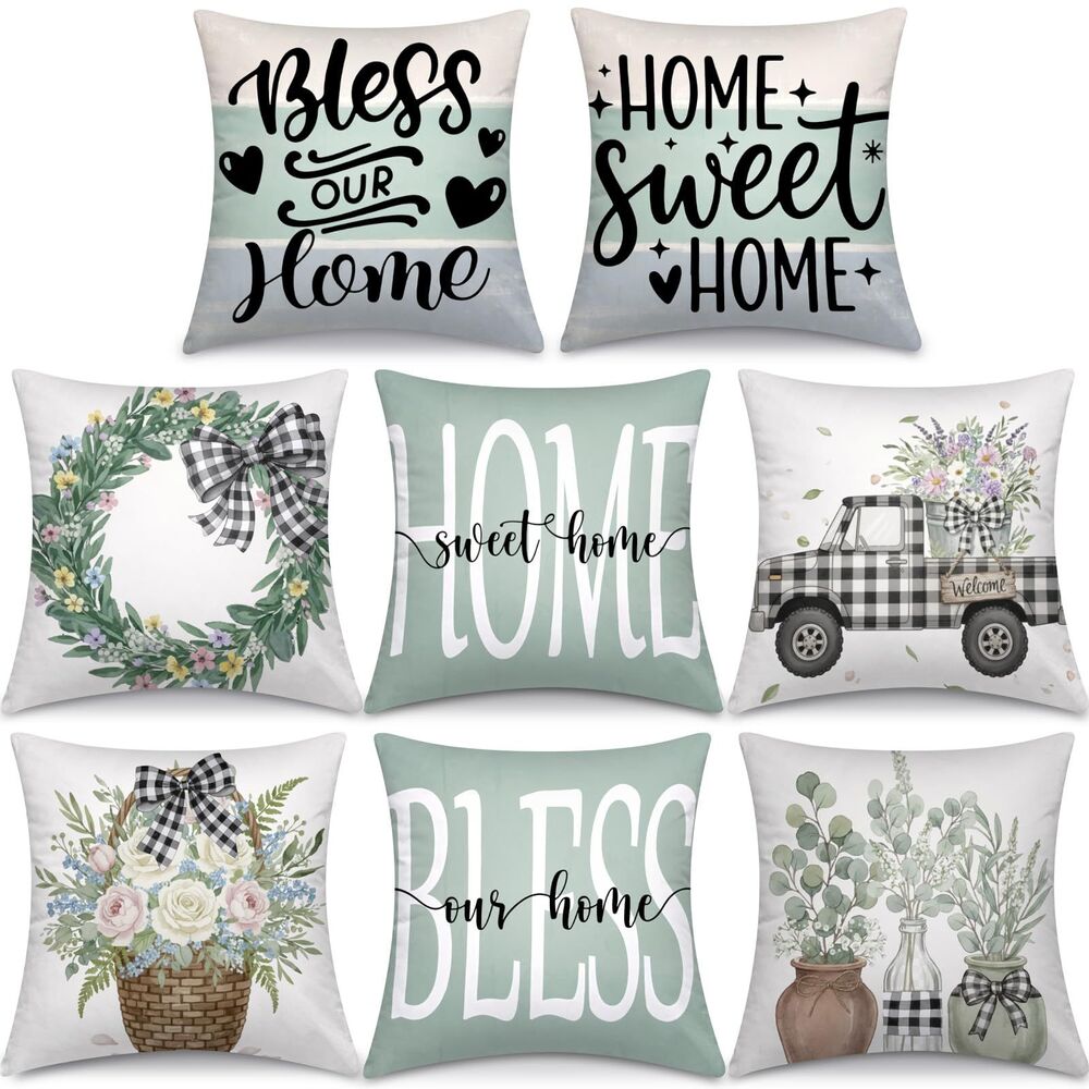 Set of 8, 18 x 18 Inch Home Sweet Home Pillow Covers